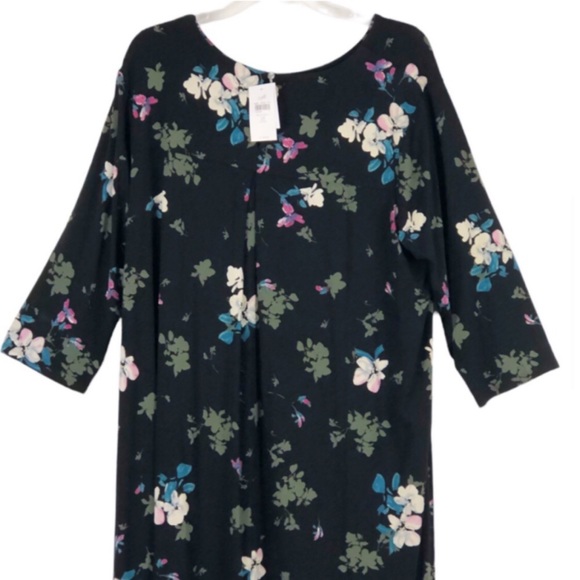 J Jill Wearever Perfect Black Floral Ballet Sleeve Dress Size 2X - Picture 4 of 16